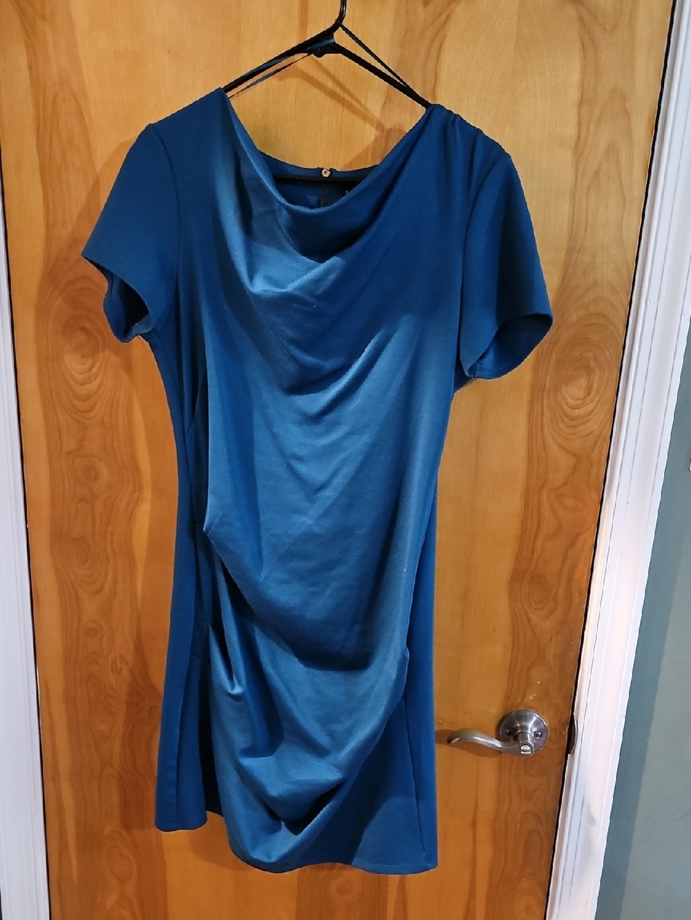 Draped Teal Short Sleeve Dress